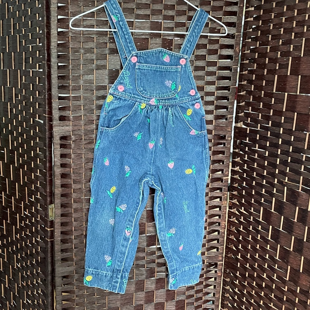 Eclipse Vintage 90s Denim Overalls with Embroidered Berries - Size Toddler 3T